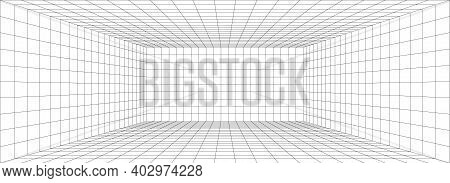Perspective Grid Background 3d Vector Illustration. Model Projection Background Template. Line One P
