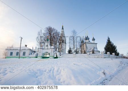 Complex Of The Transfiguration Cathedral On Cathedral Hill In January Evening. Sudislavl, Russia