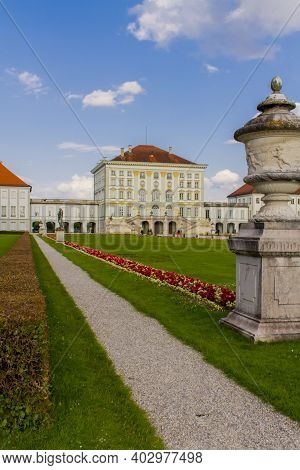 Munich, Germany - June 28, 2013: Nymphenburg Palace In Munich, Germany. This  Baroque Palace Was Bui