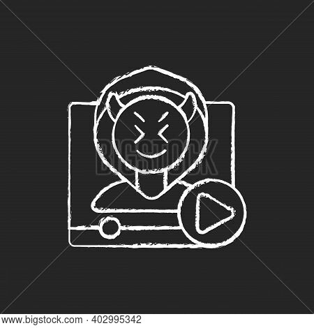 Video Shaming Chalk White Icon On Black Background. Cyberbullying And Cyberharassment. Watch Online 
