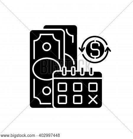 Regular Payments Black Glyph Icon. Coverage Term. Determined Interval. Recurring Payment. Debt Satis