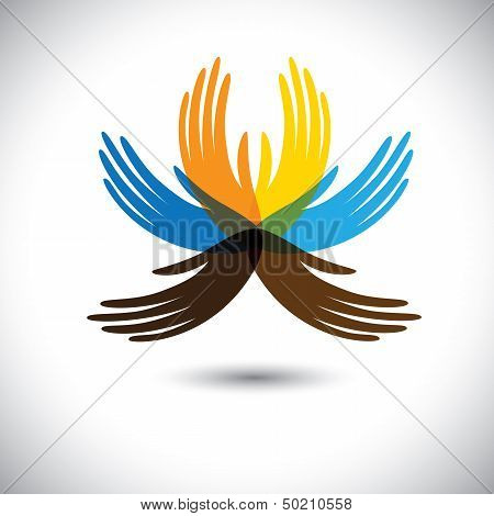 Abstract Beautiful Flower With Petals As Colorful Hands- Vector Graphic