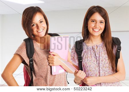 Portrait of two students in a classroom