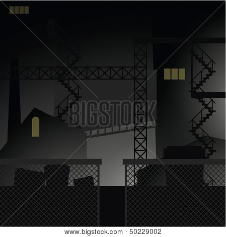 Night retro urban industrial vector background.
