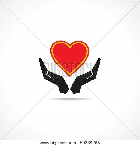 Hand protecting a heart icon