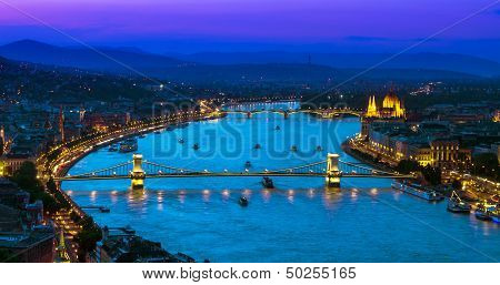 Upper view of Budapest over Danube river