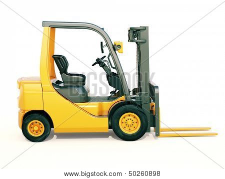Modern forklift truck on light background