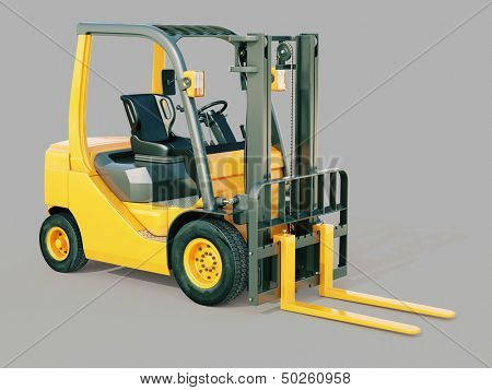 Modern forklift truck on gray background
