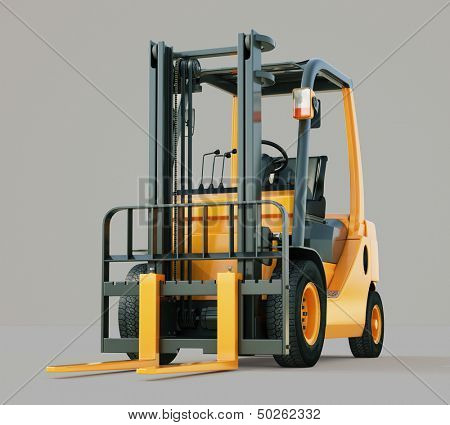 Modern forklift truck on gray background