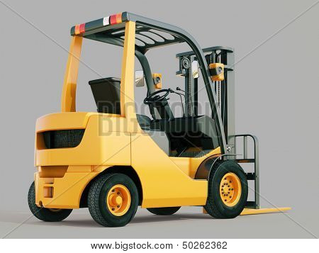 Modern forklift truck on gray background
