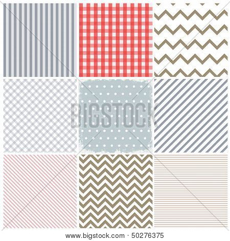 Set of seamless patterns and a grunge frame