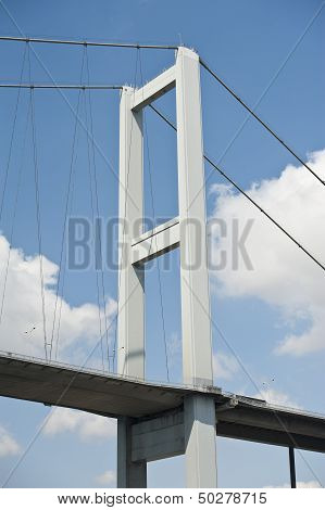 Suspension Bridge Support Against Blue Sky