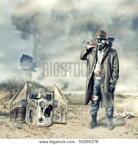 Post Apocalyptic Survivor Holding Axe
