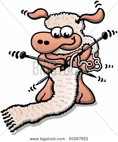 Cool sheep knitting a scarf