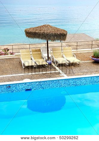 Sea View Swimming Pool In The Luxury Hotel, Peloponnes, Greece