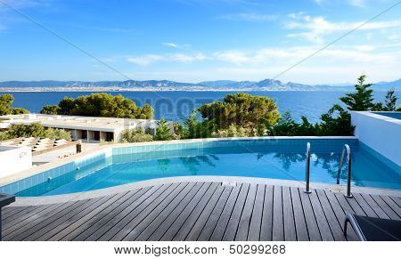 Sea View Swimming Pool In The Luxury Hotel, Peloponnes, Greece