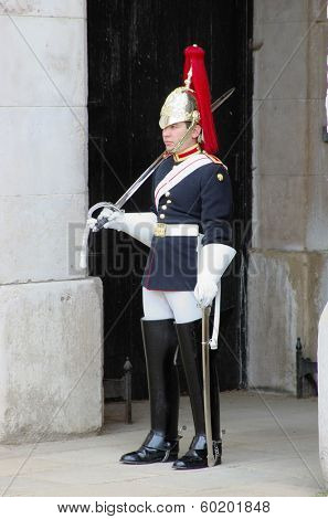 LONDON, ENGLAND - MAY 27: a member of the Royal Horse Guards and 1st Dragoons during the changing of the guards ceremony, May 27, 2013 in London, England 