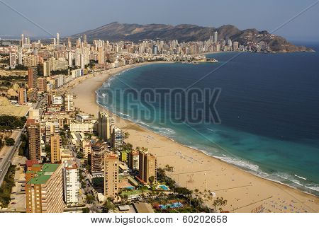 Benidorm - City Of Skyscrapers Next To Mediterranean Beach.