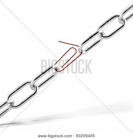 broken chain with a paper clip