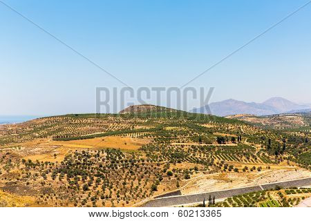 Monastery (friary) In Messara Valley At Crete Island In Greece. Messara - Is  Largest Plain In Crete