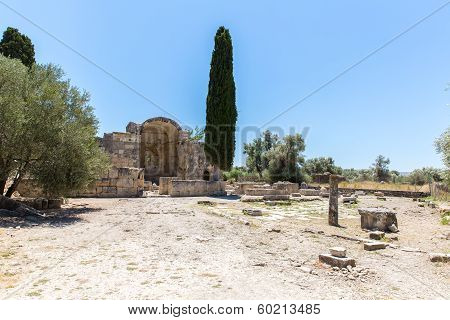 Monastery (friary) In Messara Valley At Crete Island In Greece. Messara - Is  Largest Plain In Crete