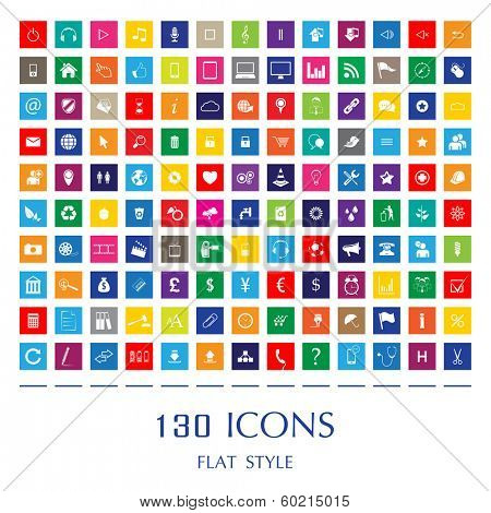 130 Web Icons. Flat Style