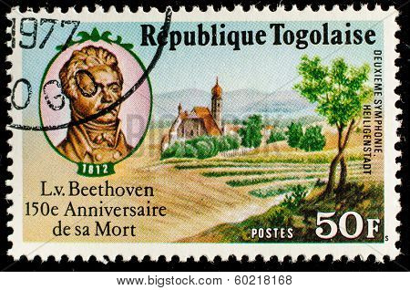 TOGO - CIRCA 1977: A stamp printed by Togo, shows Beethoven piano and portrait, circa 1977 