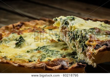 Slice Of Spinach Pie. Closeup.