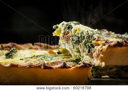 Slice Of Spinach Pie. Closeup.