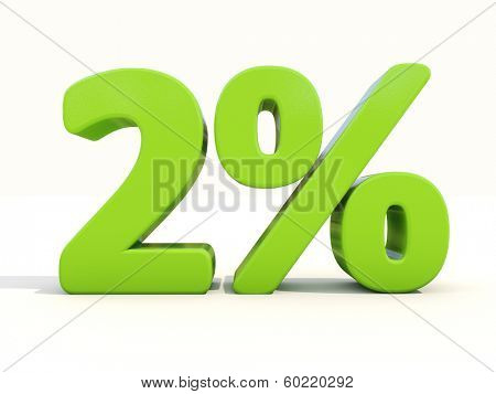 Two percent off. Discount 2%. 3D illustration.