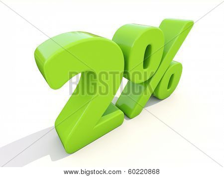 Two percent off. Discount 2%. 3D illustration.