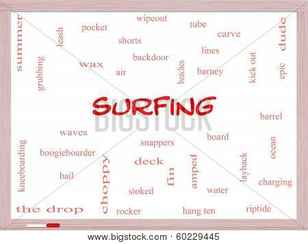 Surfing Word Cloud Concept On A Whiteboard