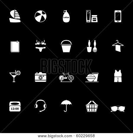 Beach Icons With Reflect On Black Background