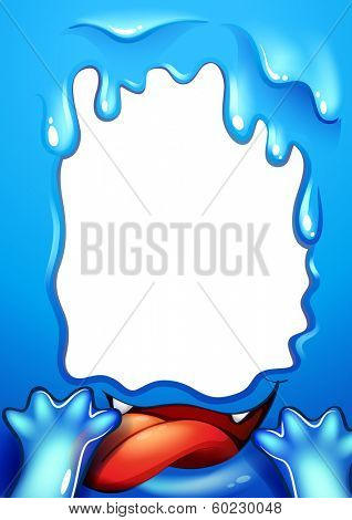Illustration of a blue border design with a tongue of a monster