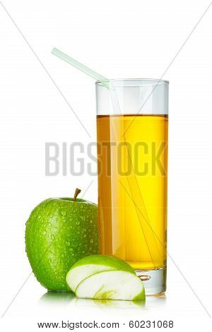 Fresh Apple Juice With Straw Isolated