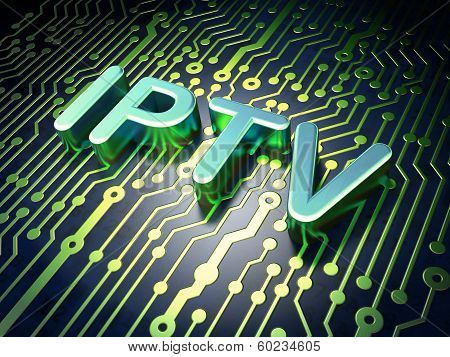 SEO web development concept: IPTV on circuit board background