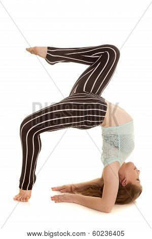Black White Striped Pants Back Bend Elbows Legs Up