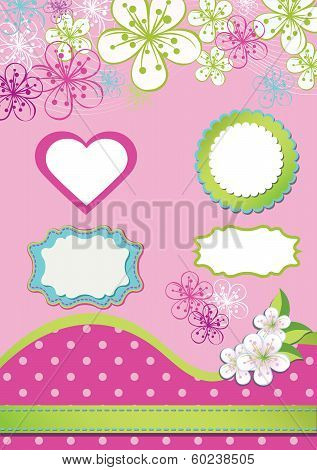 Spring Design Element For Template.spring Flowers,polka Dot,labels