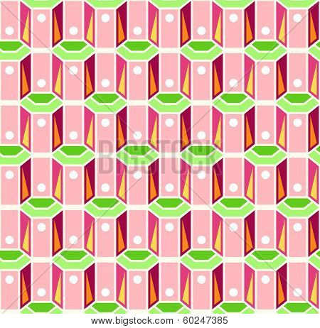 Seamless Background Three Dimensional  Pink And Green Retro Pattern