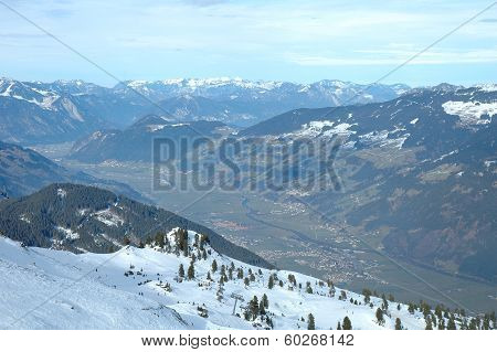 Valley In Alps In Winter