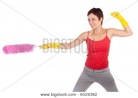 Woman Holding Feather Cleaner