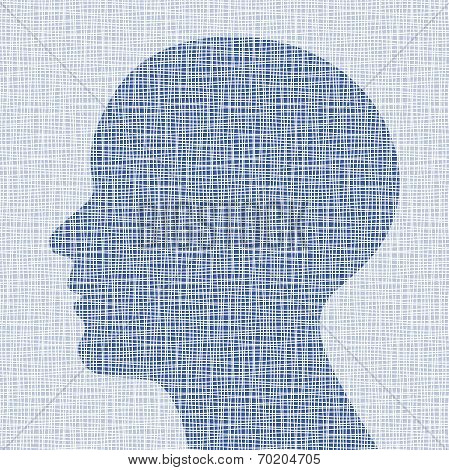 blue head profile on canvas texture