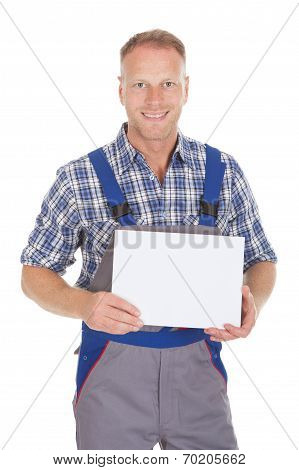 Handyman Holding Blank Placard