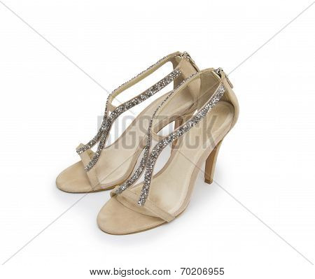 Biege High Heel Shoes Isolated On White