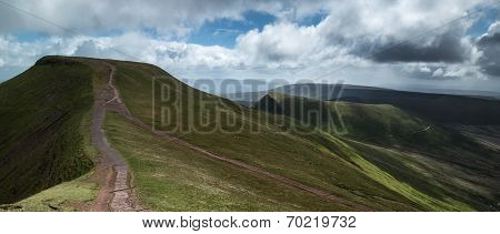 Beautiful Landscape Of Brecon Beacons National Park With Moody Sky