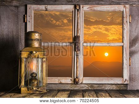 Romantic Background Of Wood With Sunrise