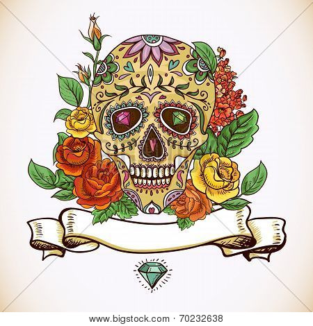 Skull and Flowers Day of The Dead