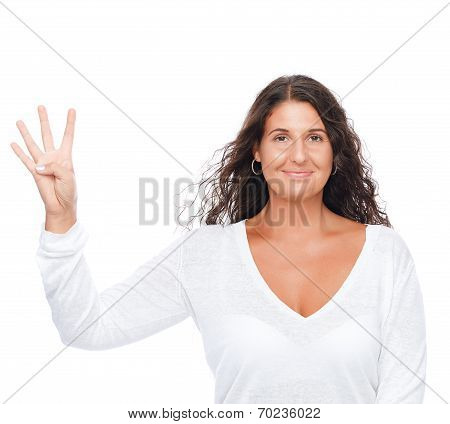 Closeup Portrait Of A Girl Showing Four Fingers