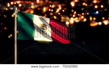 Mexico National Flag City Light Night Bokeh Background 3D
