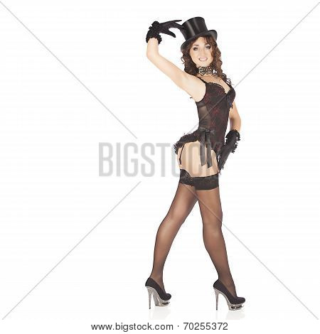 one sexy burlesque dancer woman stripper showgirl in studio